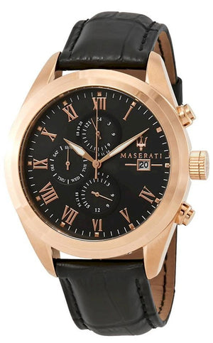 Maserati Traguardo Chronograph Black Dial Black Leather Strap Watch For Men - R8871612002 Authentic Buy Shop Now