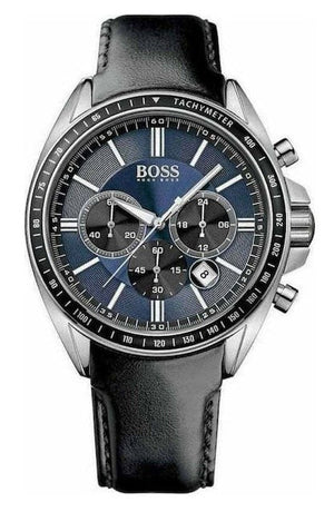 Hugo Boss Driver Sport Chronograph Blue Dial Black Leather Strap Watch for Men - 1513077 Authentic Buy Shop Now