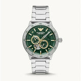 Emporio Armani Meccanico Chronograph Automatic Green Dial Silver Steel Strap Watch For Men - AR60053 Authentic Buy Shop Now