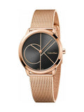 Calvin Klein Minimal Black Dial Rose Gold Mesh Bracelet Watch for Men - K3M21621 Authentic Buy Shop Now