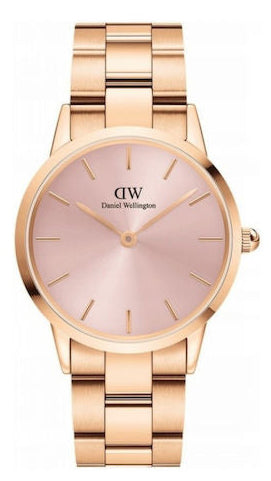 Daniel Wellington Iconic Donna Pink Dial Rose Gold Steel Strap Watch For Women - DW00100331 Authentic Buy Shop Now