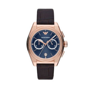 Emporio Armani Federico Chronograph Blue Dial Brown Leather Strap Watch For Men - AR11563 Authentic Buy Shop Now