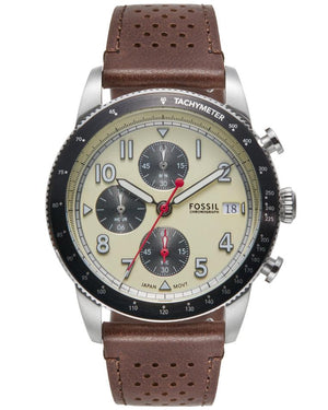 Fossil Sport Tourer Chronograph White Dial Brown Leather Strap Watch for Men - FS6042 Authentic Buy Shop Now