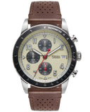 Fossil Sport Tourer Chronograph White Dial Brown Leather Strap Watch for Men - FS6042 Authentic Buy Shop Now