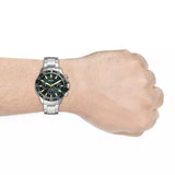 Fossil Bannon Chronograph Green Dial Silver Steel Strap Watch for Men - BQ2492 Authentic Buy Shop Now