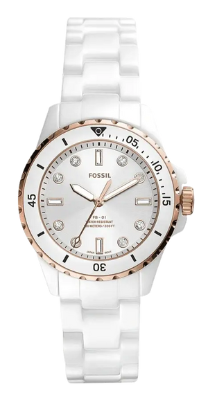 Fossil FB-01 Analog White Dial White Ceramic Strap Watch for Women - CE1107 Authentic Buy Shop Now