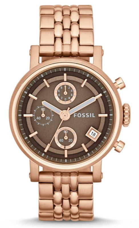 Fossil Boyfriend Chronograph Brown Dial Rose Gold Steel Strap Watch for Women - ES3494 Authentic Buy Shop Now