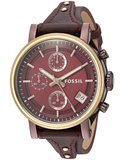 Fossil Original Boyfriend Sport Chronograph Maroon Dial Maroon Leather Strap Watch for Women - ES4114 Authentic Buy Shop Now