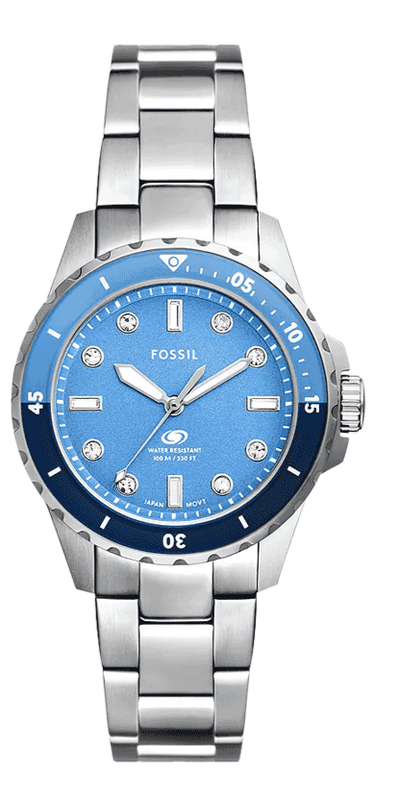Fossil Blue Dive Three Hand Blue Dial Silver Steel Strap Watch For Women - ES5353