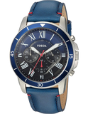 Fossil Grant Chronograph Blue Dial Blue Leather Strap Watch for Men - FS5373 Authentic Buy Shop Now
