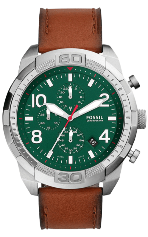 Fossil Bronson Chronograph Green Dial Brown Leather Strap Watch for Men - FS5738 Authentic Buy Shop Now