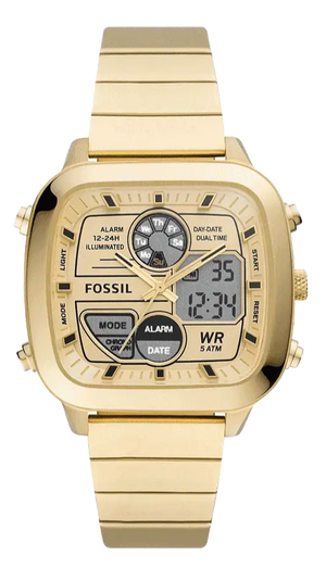 Fossil Retro Analog-Digital Gold Dial Gold Steel Strap Watch for Men - FS5889 Authentic Buy Shop Now