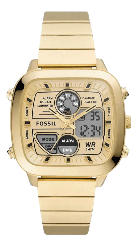 Fossil Retro Analog-Digital Gold Dial Gold Steel Strap Watch for Men - FS5889 Authentic Buy Shop Now