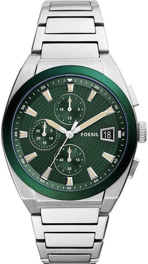 Fossil Everett Chronograph Green Dial Silver Steel Strap Watch for Men - FS5964 Authentic Buy Shop Now