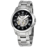 Fossil Grant Skeleton Black Dial Silver Steel Strap Watch for Men - ME3055 Authentic Buy Shop Now