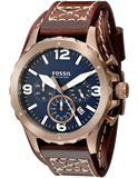 Fossil Nate Chronograph Blue Dial Brown Leather Strap Watch for Men - JR1505 Authentic Buy Shop Now