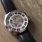 Fossil Townsman Automatic Skeleton Silver Dial Black Leather Strap Watch for Men - ME3041 Authentic Buy Shop Now