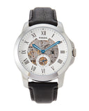 Fossil Grant Skeleton White Dial Black Leather Strap Watch for Men - ME3053 Authentic Buy Shop Now