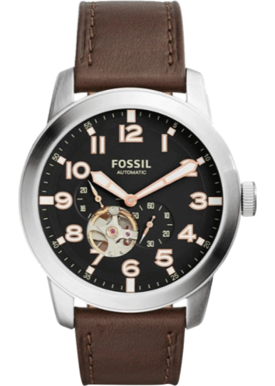 Fossil Pilot 54 Automatic Black Dial Brown Leather Strap Watch for Men - ME3118 Authentic Buy Shop Now