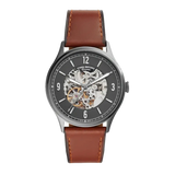Fossil Forrester Automatic Skeleton Grey Dial Brown Leather Strap Watch for Men - ME3178 Authentic Buy Shop Now