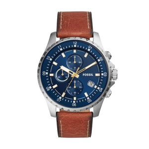 Fossil Dillinger Luggage Chronograph Blue Dial Brown Leather Strap Watch for Men - FS5675 Authentic Buy Shop Now