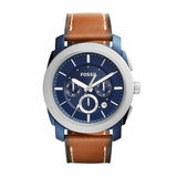 Fossil Machine Chronograph Blue Dial Brown Leather Strap Watch for Men - FS5232 Authentic Buy Shop Now