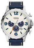 Fossil Nate Chronograph White Dial Blue Leather Strap Watch for Men - JR1480 Authentic Buy Shop Now