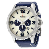 Fossil Nate Chronograph White Dial Blue Leather Strap Watch for Men - JR1480 Authentic Buy Shop Now