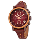 Fossil Original Boyfriend Sport Chronograph Maroon Dial Maroon Leather Strap Watch for Women - ES4114 Authentic Buy Shop Now