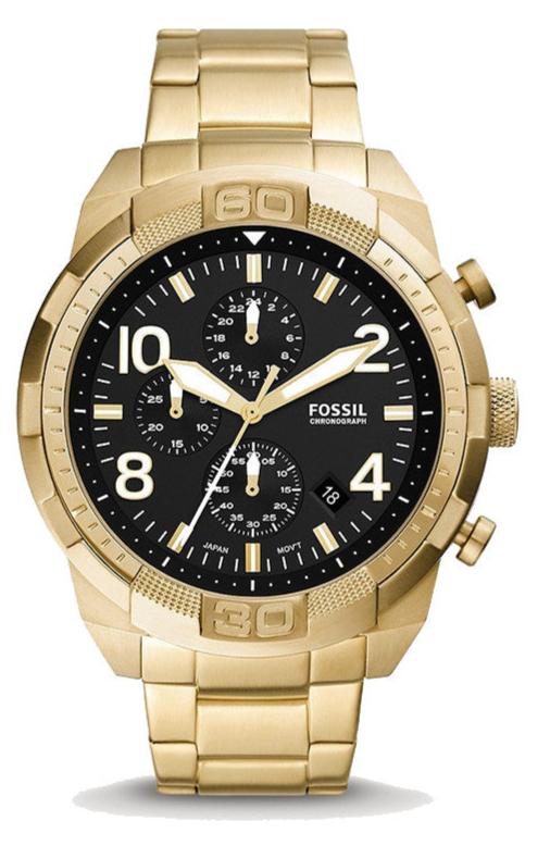 Fossil Bronson Chronograph Black Dial Gold Steel Strap Watch for Men - FS5877 Authentic Buy Shop Now