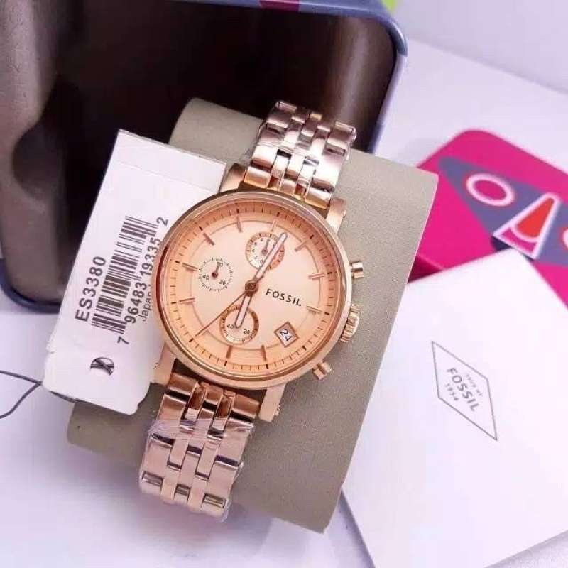 Fossil Boyfriend Chronograph Rose Gold Dial Rose Gold Steel Strap Watch for Women - ES3380 Authentic Buy Shop Now