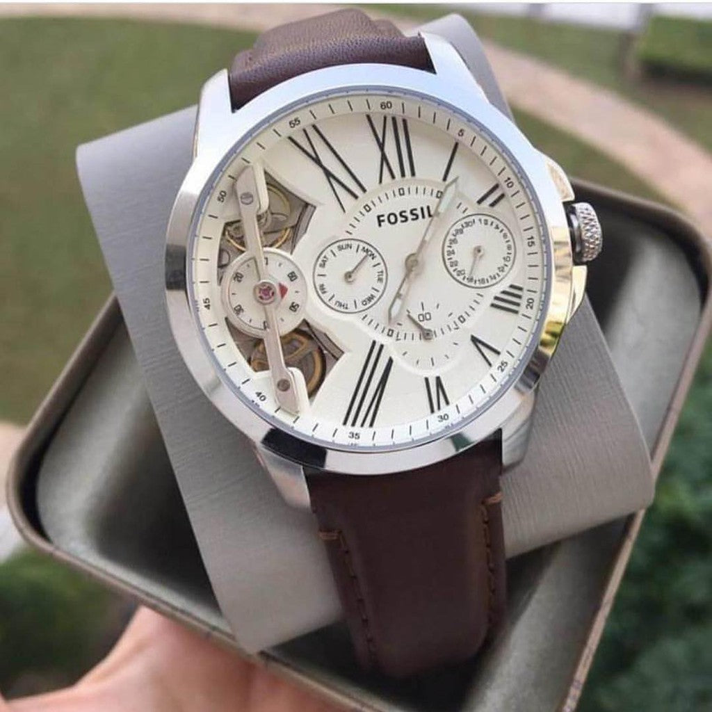Fossil Grant Twist Multi-Function White Dial Brown Leather Strap Watch for Men - ME1144 Authentic Buy Shop Now