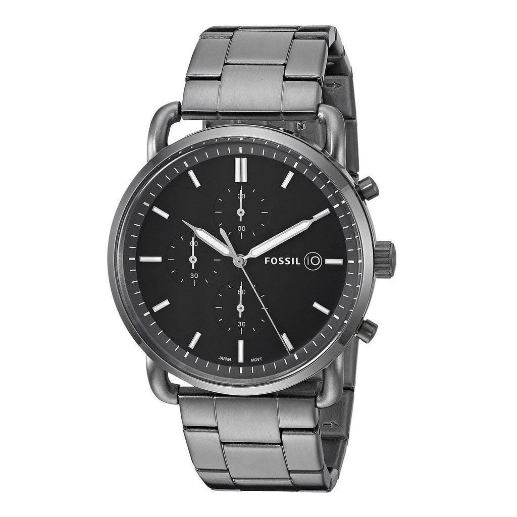Fossil The Commuter Black Dial Grey Steel Strap Watch for Men - FS5400 Authentic Buy Shop Now