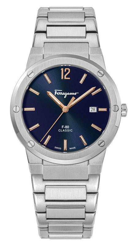 Salvatore Ferragamo F-80 Classic Black Dial Silver Steel Strap Watch for Men - SFDT02423 Authentic Buy Shop Now