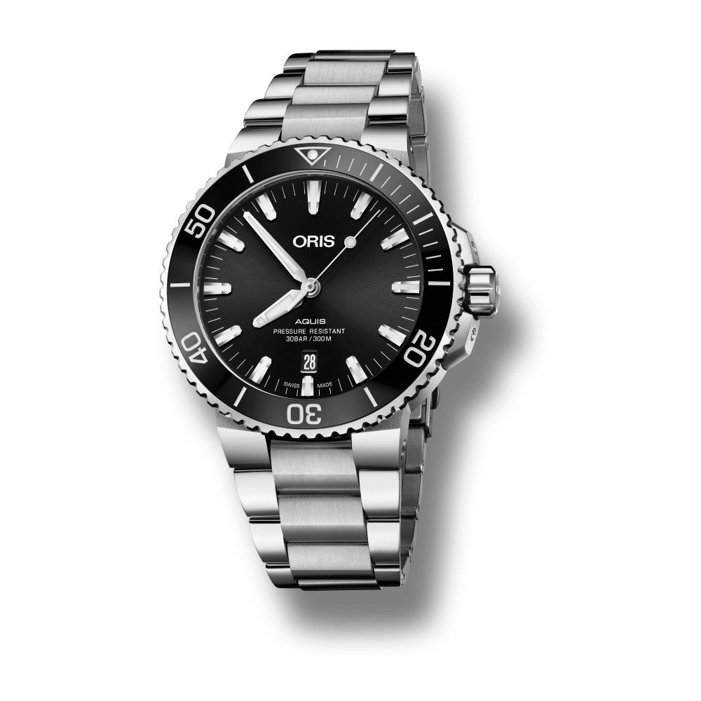 Oris Aquis Date Black Dial Silver Steel Strap Watch for Men - 0173377304134-0782405PEB Authentic Buy Shop Now
