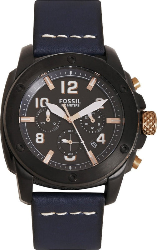Fossil Modern Machine Chronograph Black Dial Blue Leather Strap Watch for Men - FS5066 Authentic Buy Shop Now