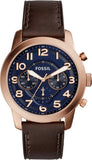 Fossil Pilot 54 Chronograph Blue Dial Brown Leather Strap Watch for Men - FS5204 Authentic Buy Shop Now