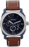 Fossil Machine Chronograph Blue Dial Brown Leather Strap Watch for Men - FS5232 Authentic Buy Shop Now