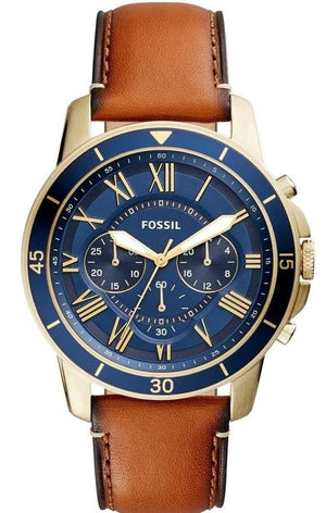 Fossil Grant Sport Chronograph Blue Dial Brown Leather Strap Watch for Men - FS5268 Authentic Buy Shop Now
