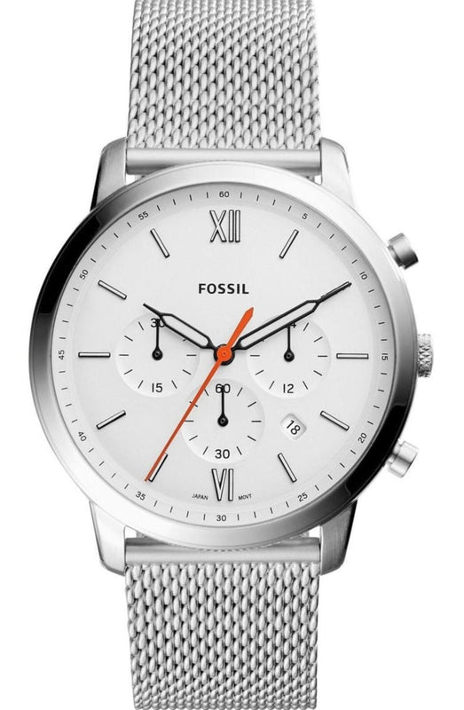 Fossil Neutra Chronograph White Dial Silver Mesh Bracelet Watch for Men - FS5382 Authentic Buy Shop Now