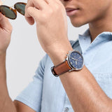 Fossil Neutra Chronograph Blue Dial Brown Leather Strap Watch for Men - FS5453 Authentic Buy Shop Now