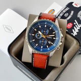 Fossil Dillinger Luggage Chronograph Blue Dial Brown Leather Strap Watch for Men - FS5675 Authentic Buy Shop Now