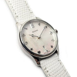 Gucci G-Timeless Mother of Pearl White Dial White Leather Strap Watch For Women - YA126597 Authentic Buy Shop Now