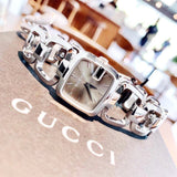 Gucci G Brown Square Brown Dial Silver Steel Strap Watch For Women - YA125402 Authentic Buy Shop Now