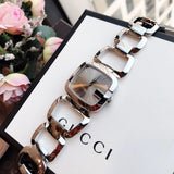 Gucci G Brown Square Brown Dial Silver Steel Strap Watch For Women - YA125402 Authentic Buy Shop Now