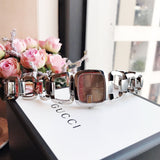 Gucci G Brown Square Brown Dial Silver Steel Strap Watch For Women - YA125402 Authentic Buy Shop Now