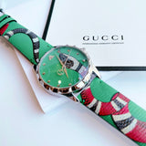 Gucci G Timeless Le Marche Des Merveilles Green Dial Green Leather Strap Watch for Women - YA1264081 Authentic Buy Shop Now
