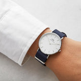 Daniel Wellington Classic Bayswater White Dial Blue NATO Strap Watch For Women - DW00100280 Authentic Buy Shop Now