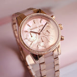 Michael Kors Ritz Chronograph Mother of Pearl White Dial Two Tone Steel Strap Watch For Women - MK6769 Authentic Buy Shop Now