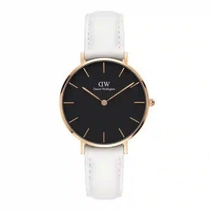 Daniel Wellington Classic Petite Bondi Black Dial White Leather Strap Watch For Women - DW00100283 Authentic Buy Shop Now